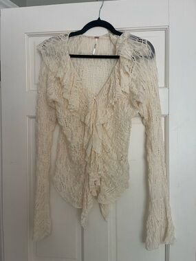 Free People Ivory Lace Ruffle Blouse